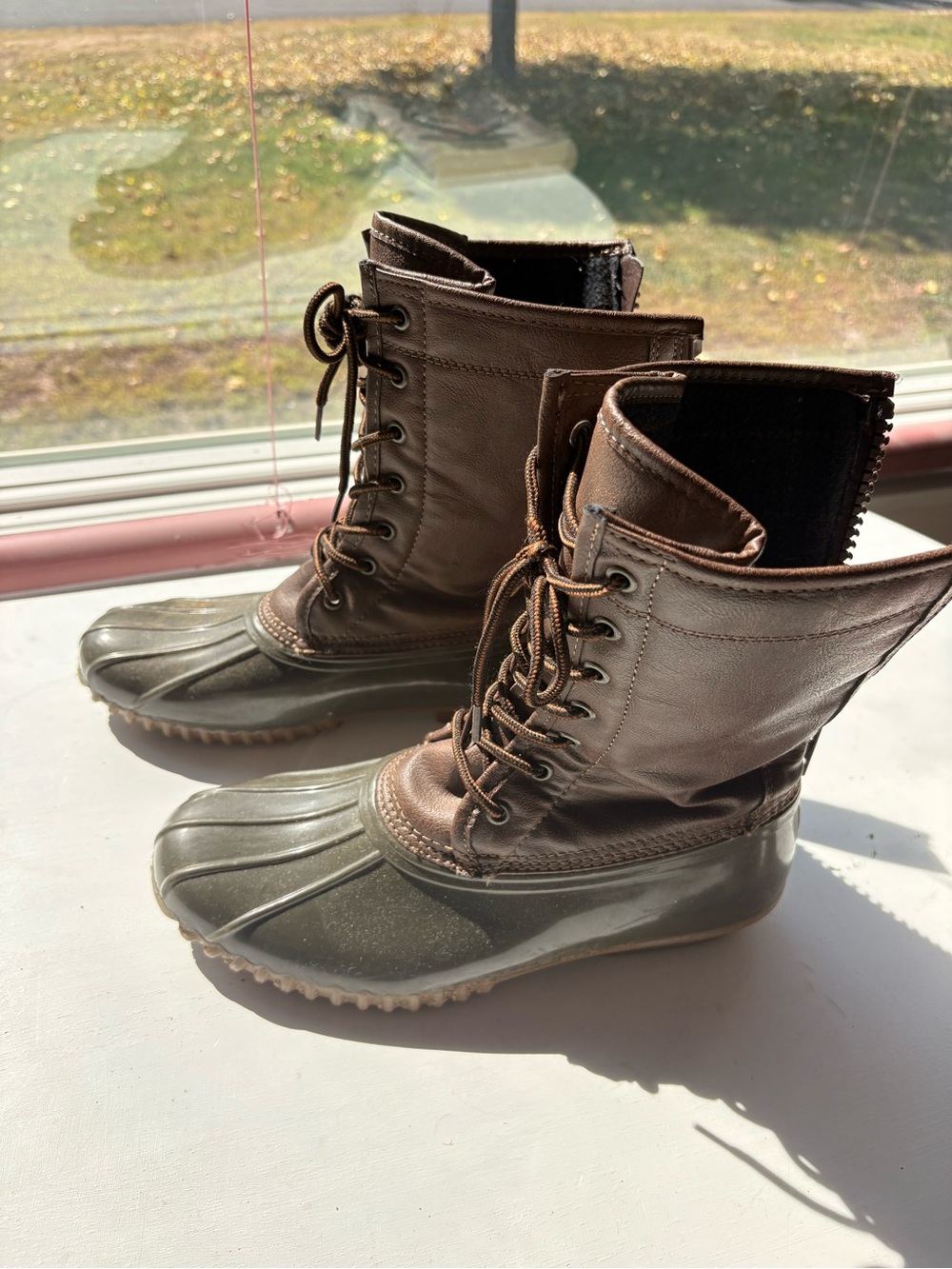 Madden Girl Brown Lace-Up Duck Rain Boots